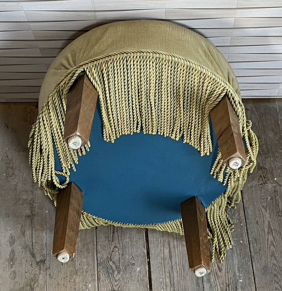 Vintage pouf, velvet, pale green, 50s