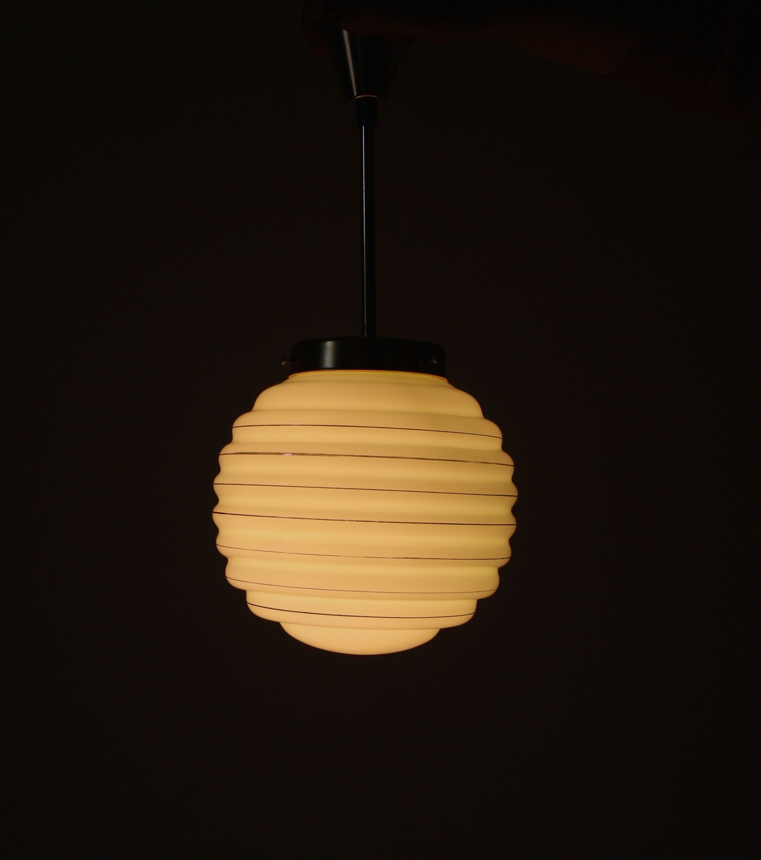 Pale green and golden opaline pendant lamp