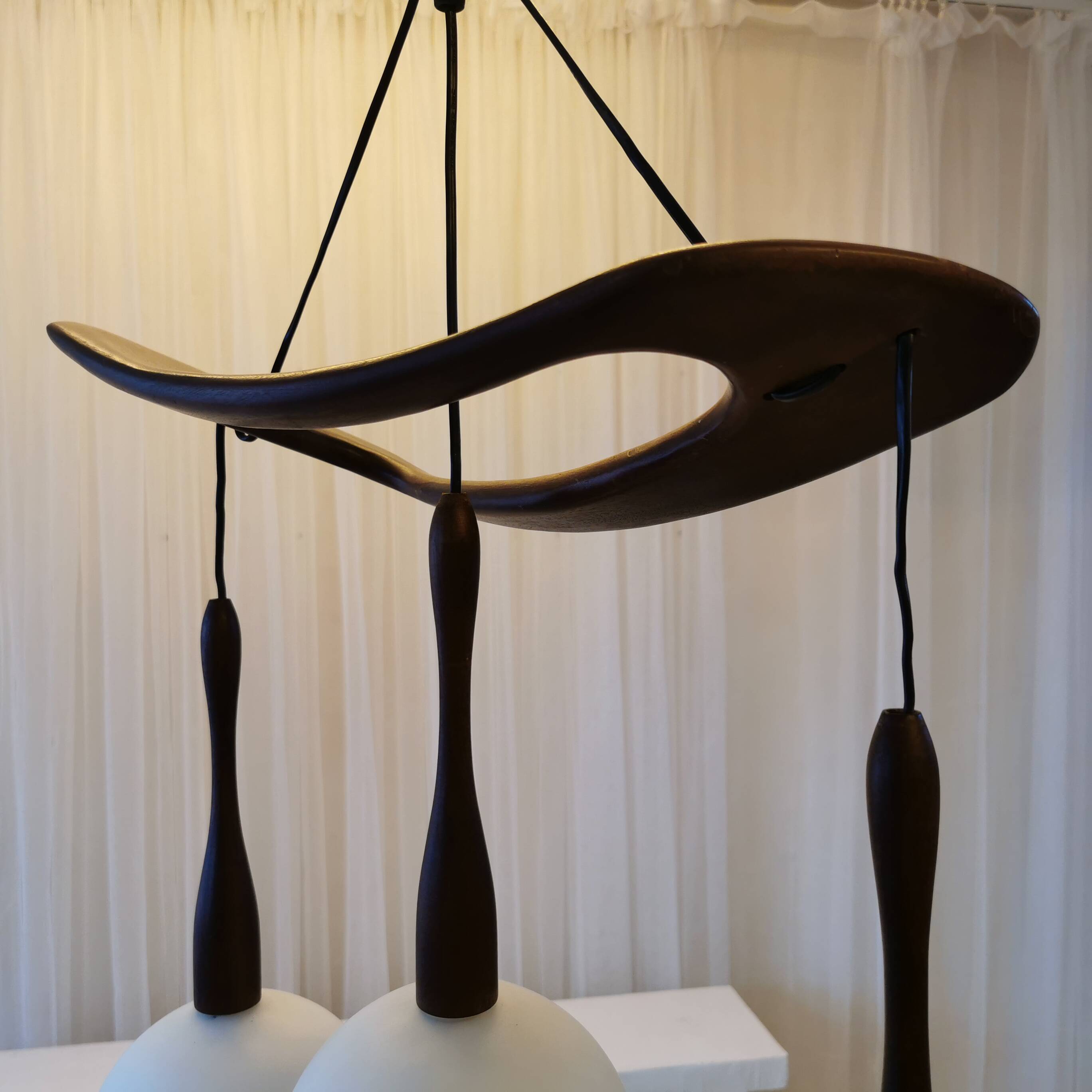 Teak and opaline chandelier