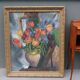 Large old oil painting, Still Life with Tulips, Gilded frame