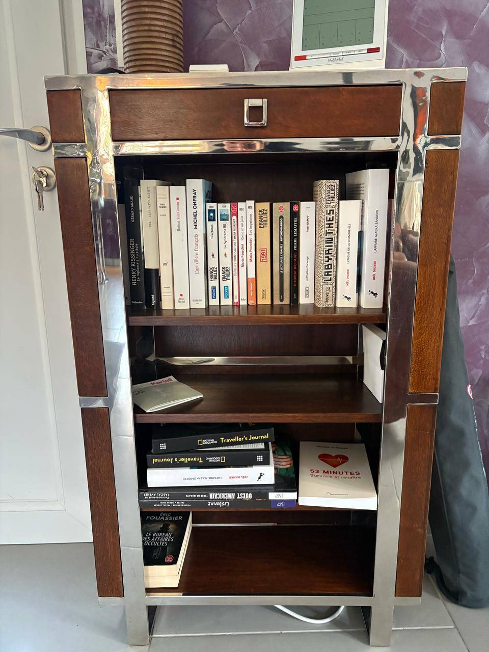 Art Deco style shelf in wood and stainless steel