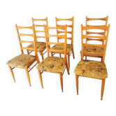 Set of 6 Vintage Wooden Dining Chairs: 1970s Mid-Century Bistro Style