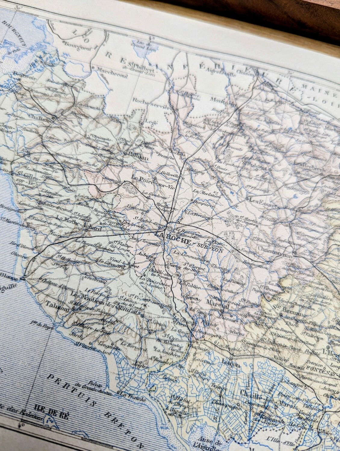 The Vendée, old map printed in 1889.