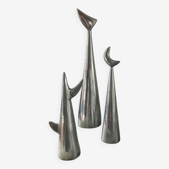 Trio de porte bijoux design Knut Hagberg en aluminium poli