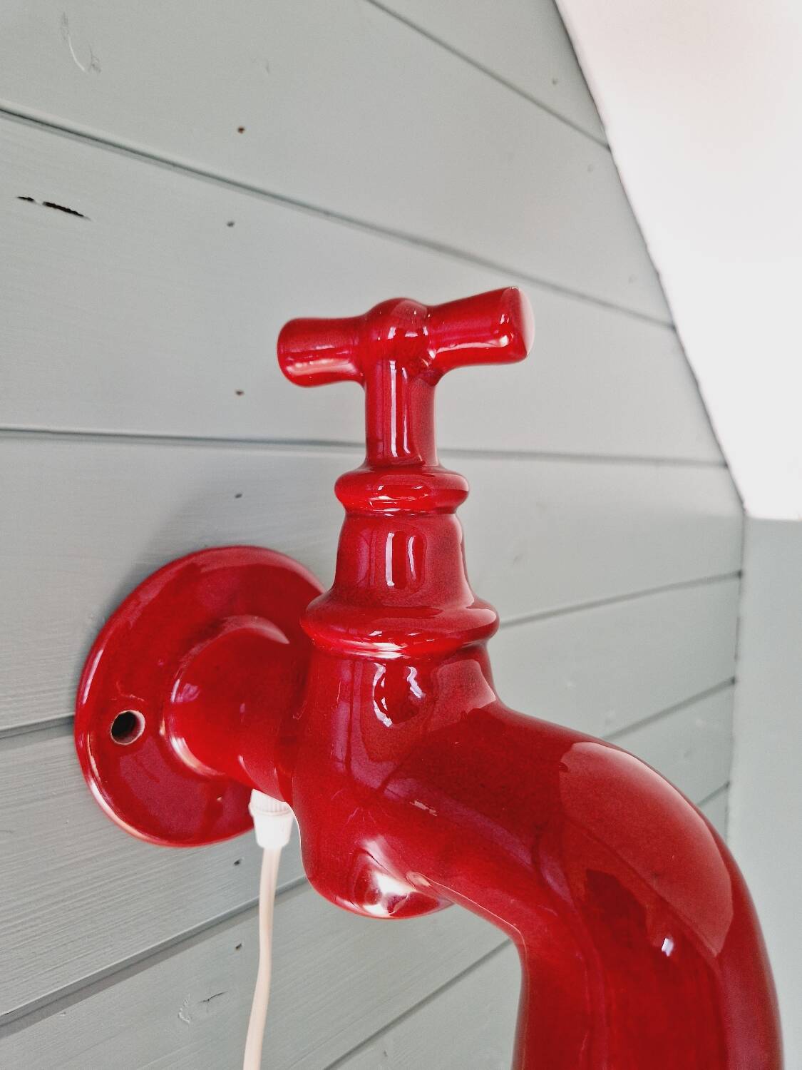 Red ceramic faucet wall light, 70s