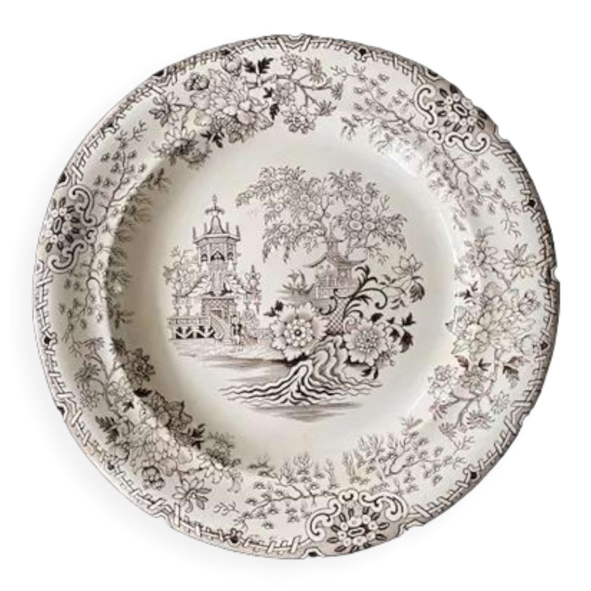 English earthenware plate floral decoration Colandine - F. Primavesi & Son