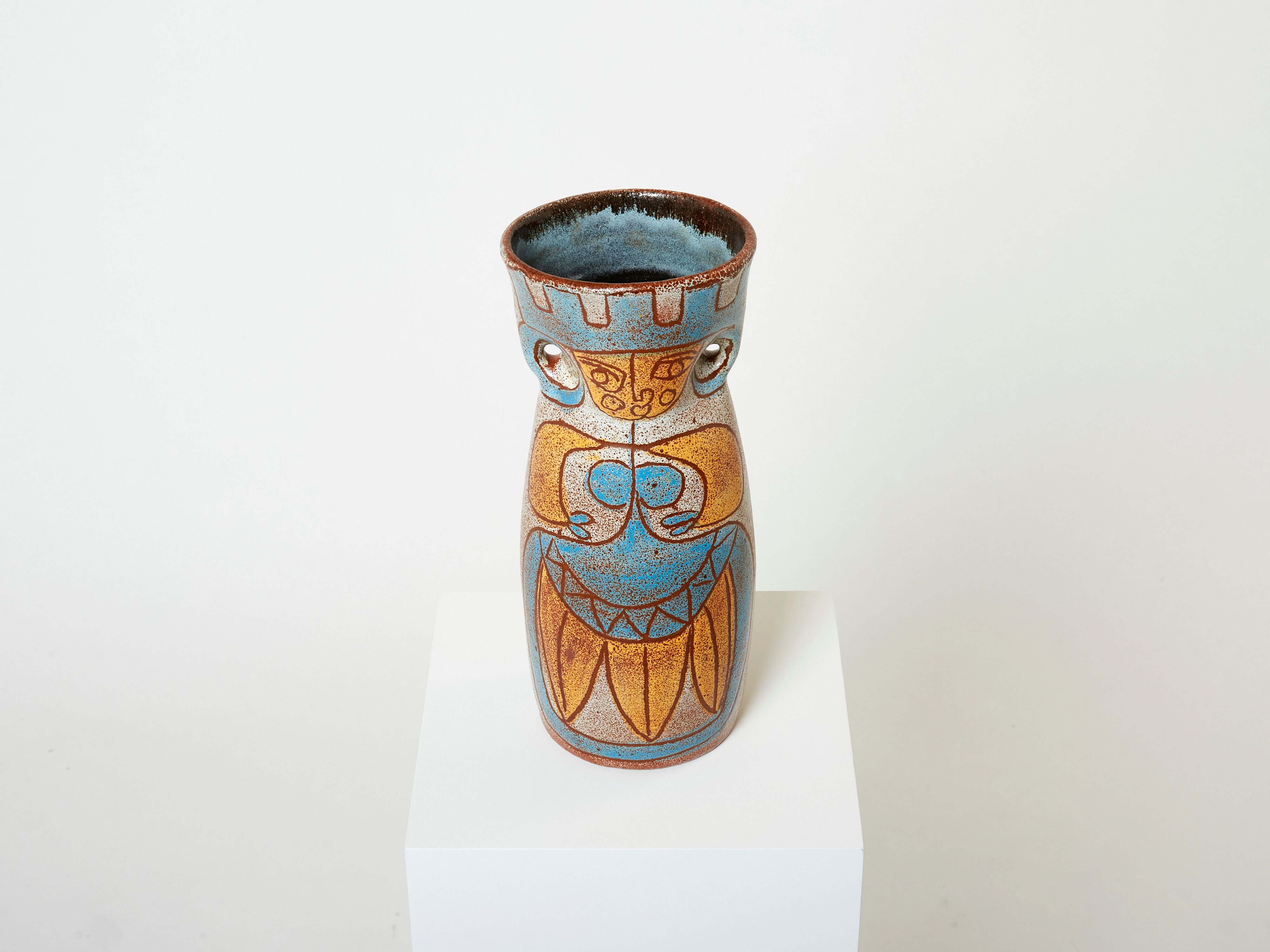 Rare glazed ceramic vase signed Accolay Maya collection around 1950