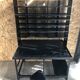 Old black metal postal sorting furniture + 30 perforated lockers + vintage stool