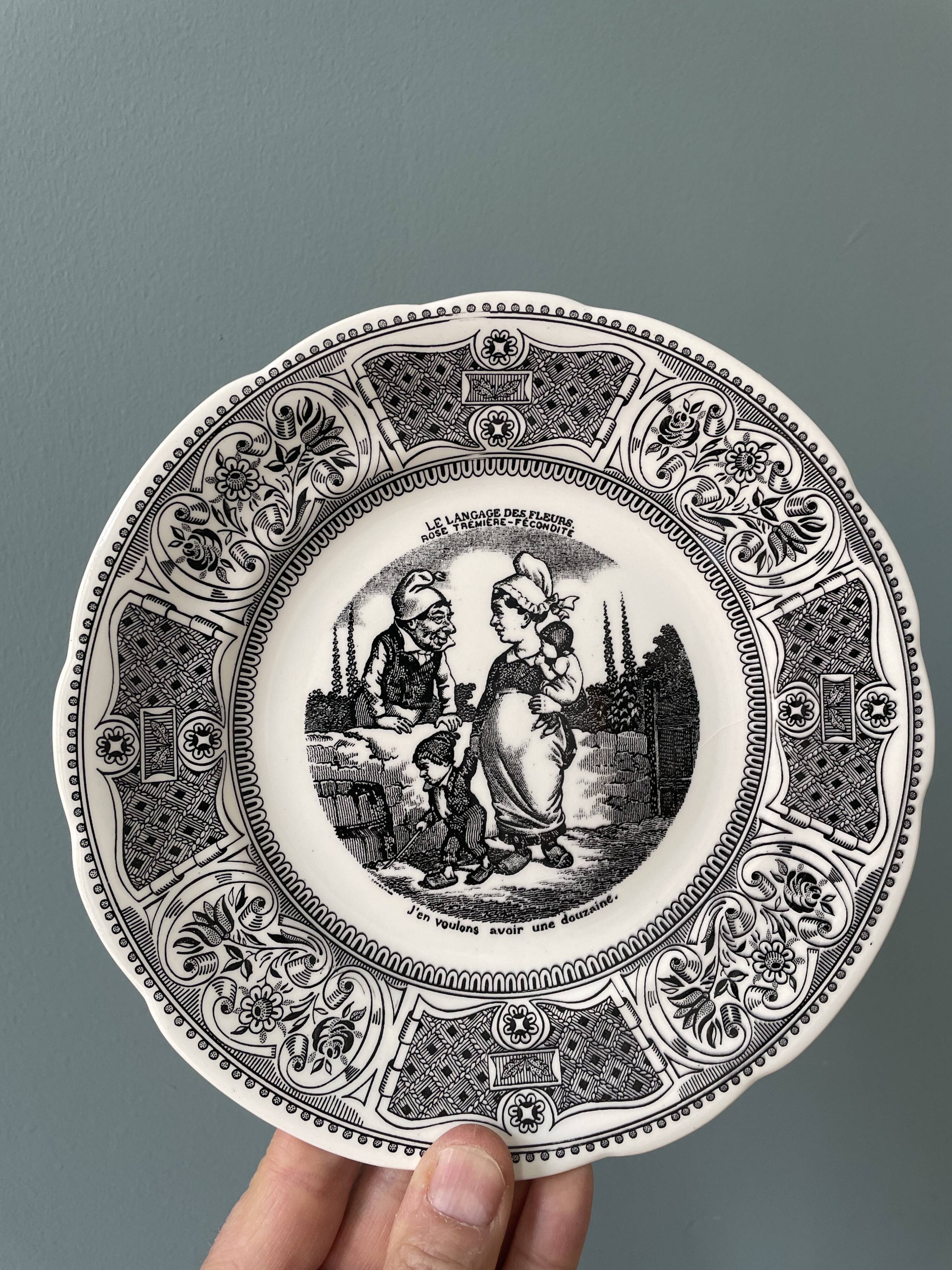 Box of 6 dessert plates in Gien earthenware, "the language of flowers"