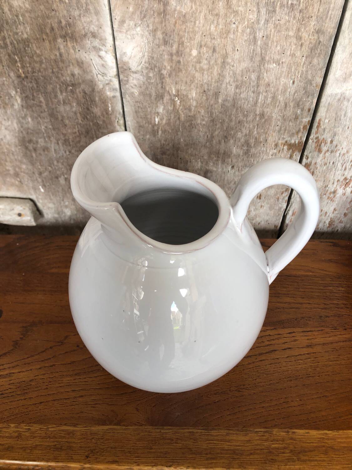 Old Nicola FASANO White Enameled Terracotta Pitcher Italy Vintage #A763