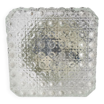 Square glass ceiling light with bubbles 1960's