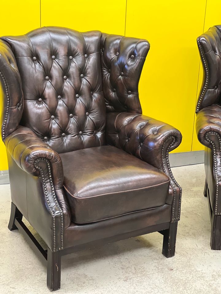 Vintage leather chesterfield wingback armchair (price is for one)