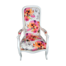 Pink and orange floral Voltaire armchair