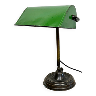 Lampe de table vintage en émail vert banc, années 1960