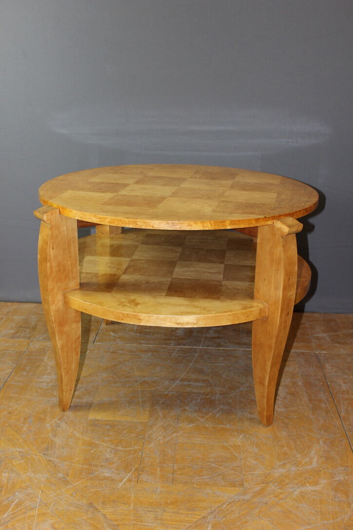 Art Deco Period Pedestal Table in Birch From Norway to Two Trays Around 1930