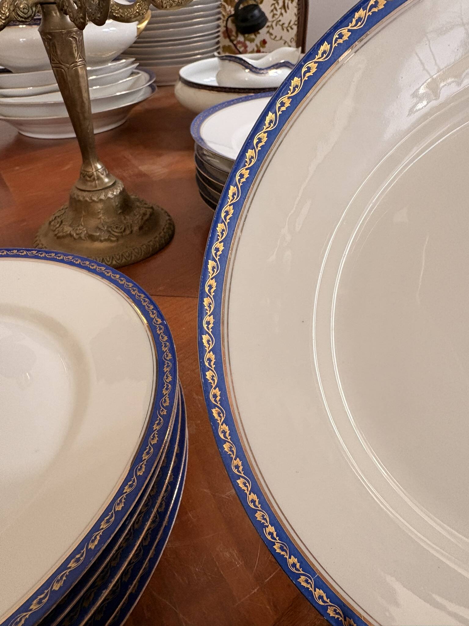 Lot 6 Flat plates Porcelain Limoges Blue Gold Betoule & Legrand 2/2