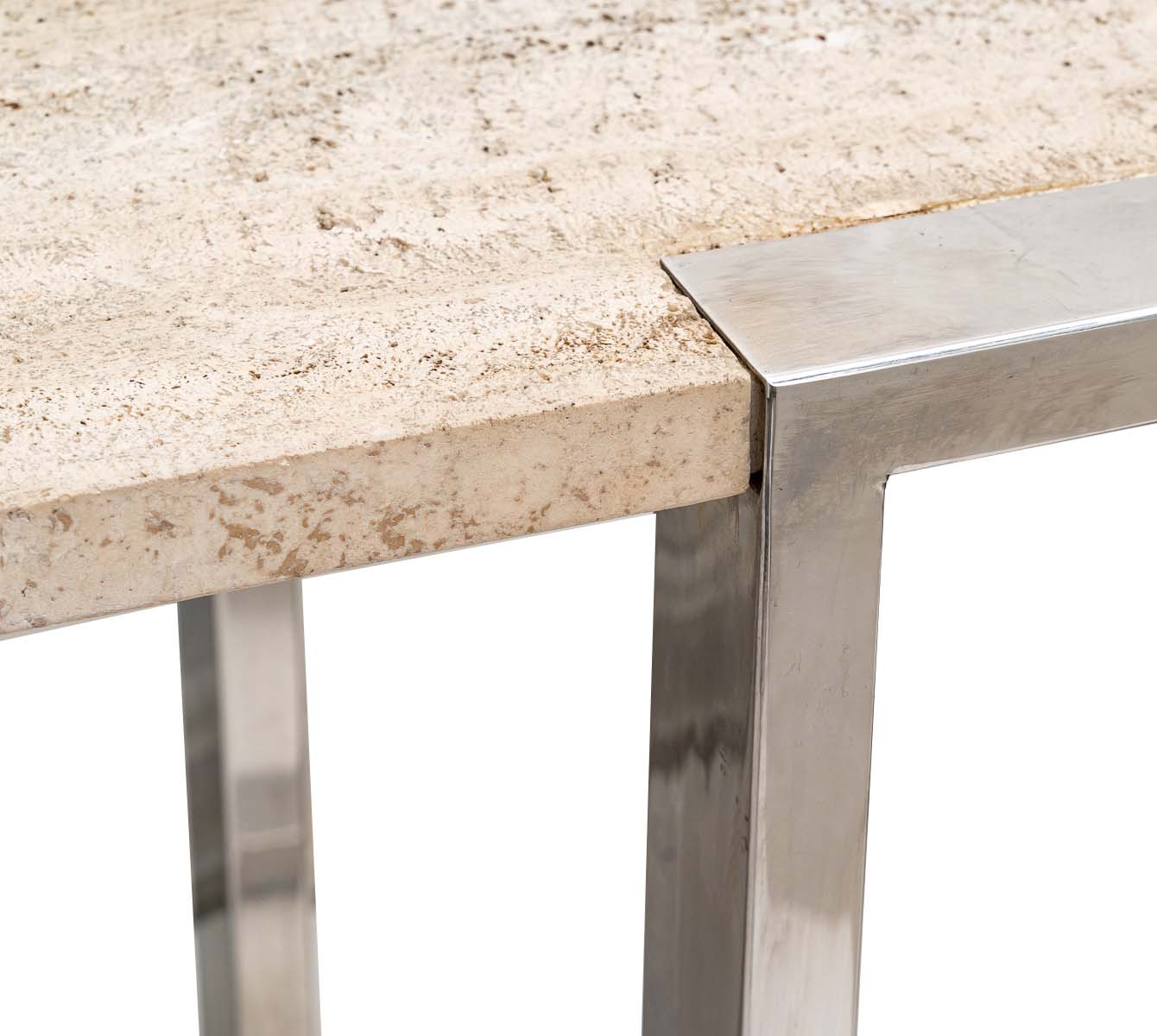 Console en métal chromé et travertin, italie, années 1970