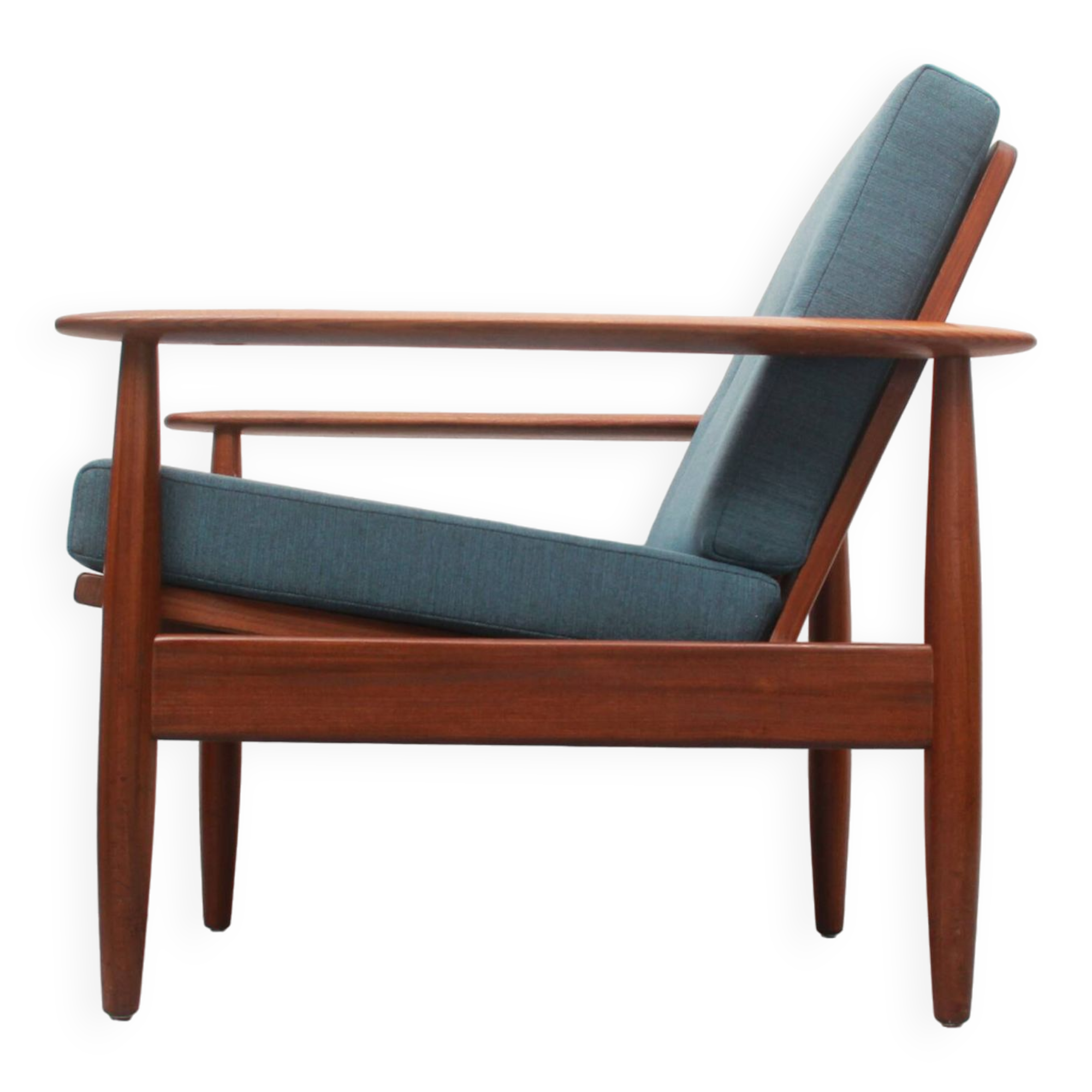 1960s armchair in teak, cushions petrol