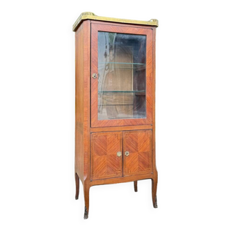 Small marquetry display case in transition style, 19th century
