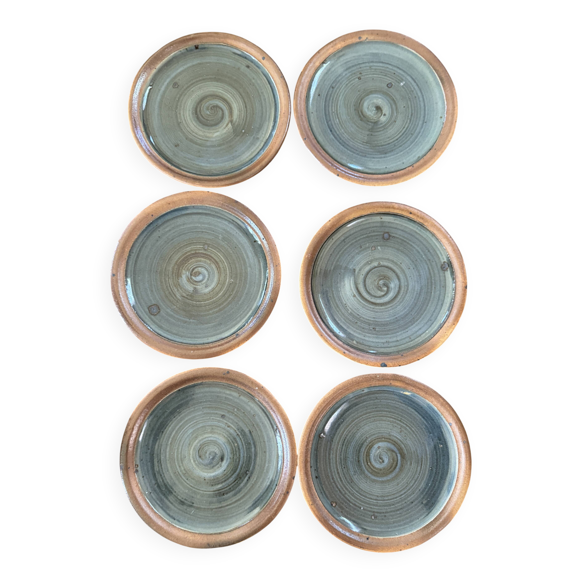 6 flat plates by Pierre Digan stoneware from the 70s