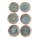 6 flat plates by Pierre Digan stoneware from the 70s
