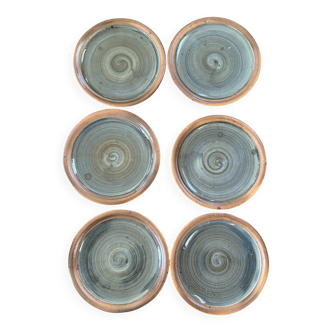 6 flat plates by Pierre Digan stoneware from the 70s