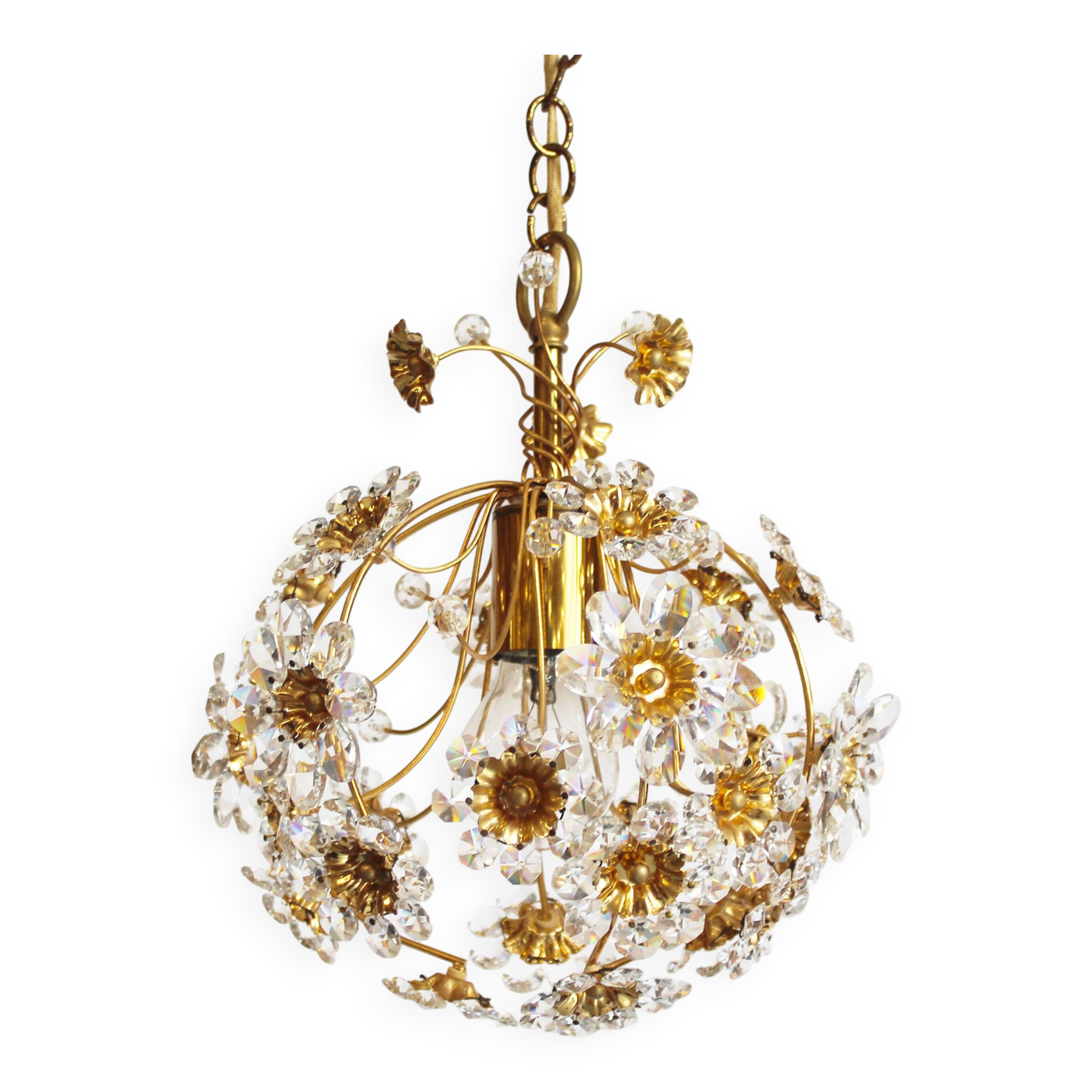 Gilt and crystal glass Chandelier by Palwa, Germany 1970's