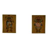 Pair of canvases on jute, ethnic art, framed by Trousson et Cie, Roubaix, 1970s.