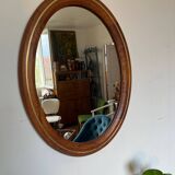 Vintage oval mirror in wood and brass