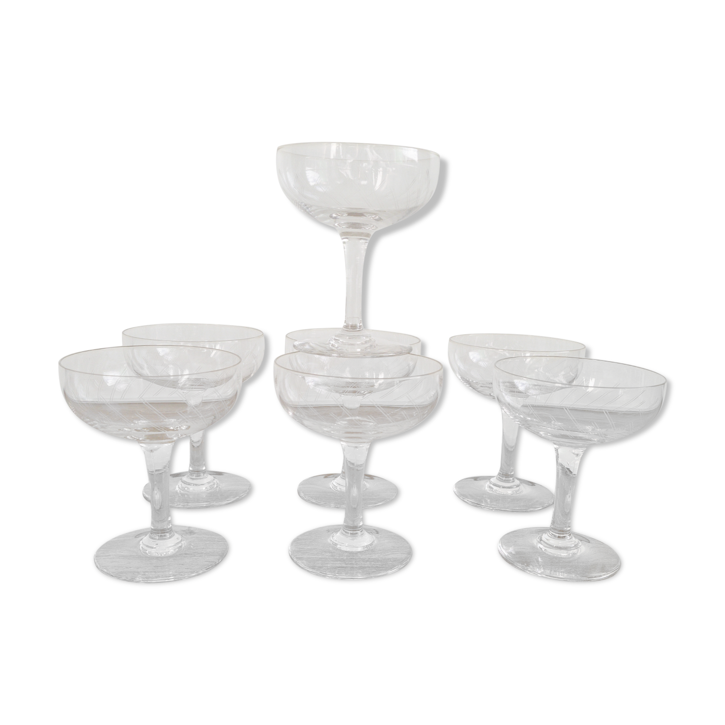 Set of 7 glasses of crystal champagne 1940s