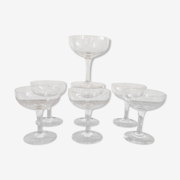 Set of 7 glasses of crystal champagne 1940s