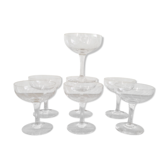 Set of 7 glasses of crystal champagne 1940s