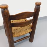 Vintage Charles Dudouyt Brutalist Low Chair in Wood and Straw