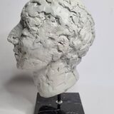 Clay sculpted head on marble base, 32 cm