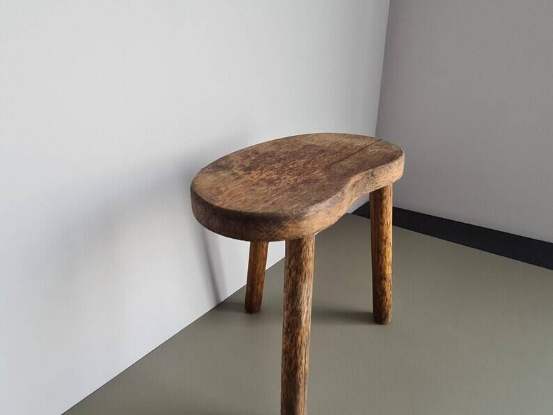 Vintage French Wooden Tripod Stool