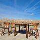 Brutalist set solid oak round dining table 4 chairs Depuydt Belgium