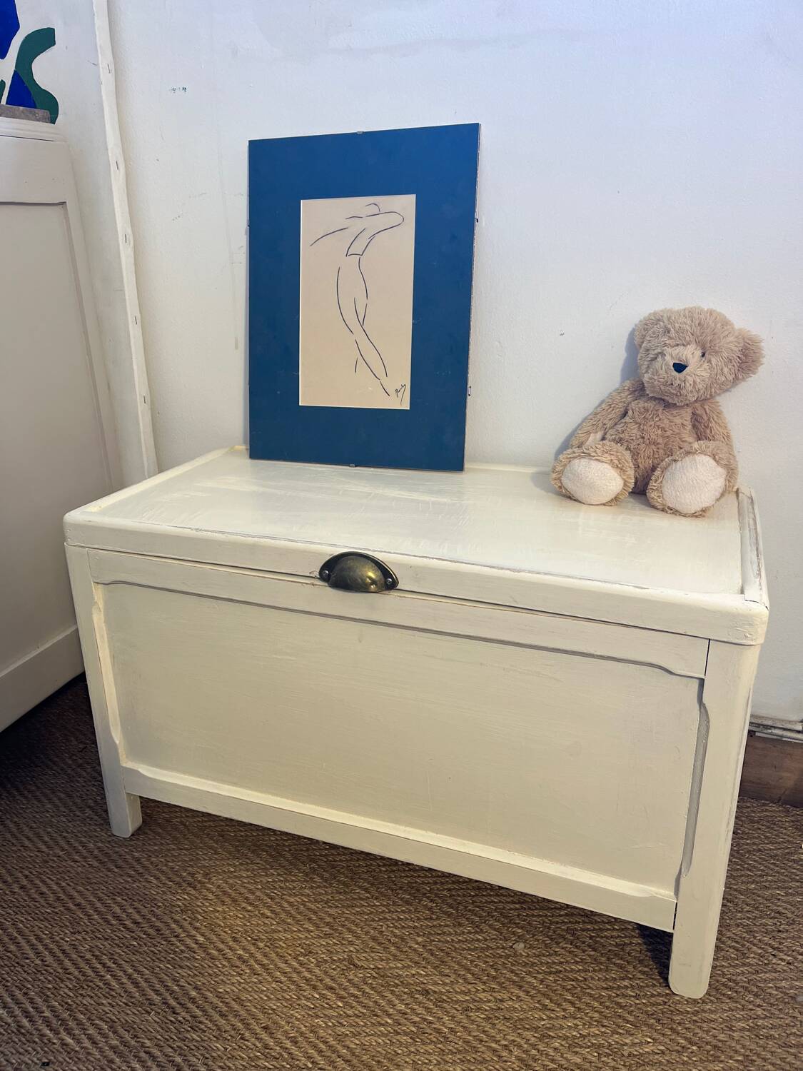Vintage white patinated wooden chest