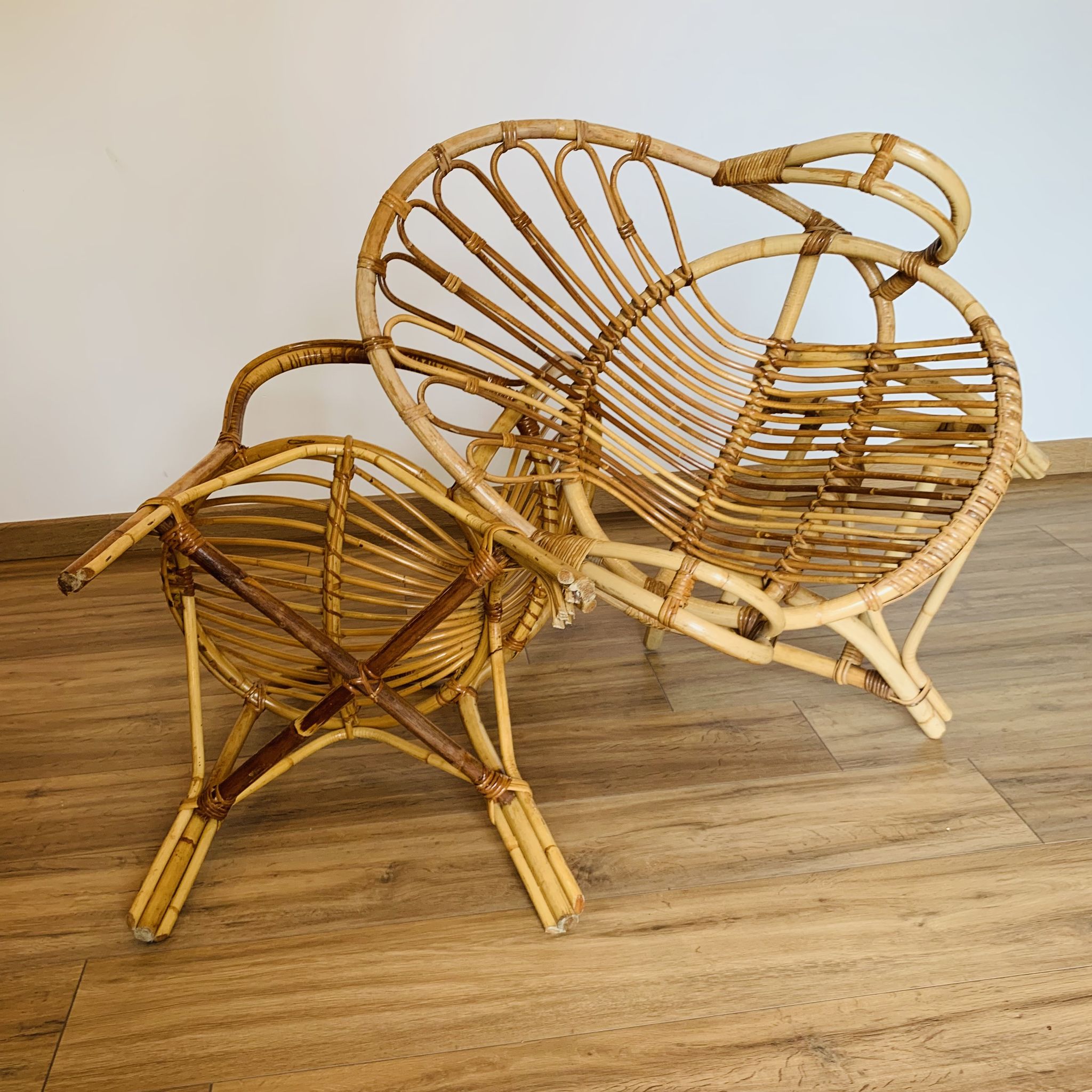 Pair of adult rattan armchairs
