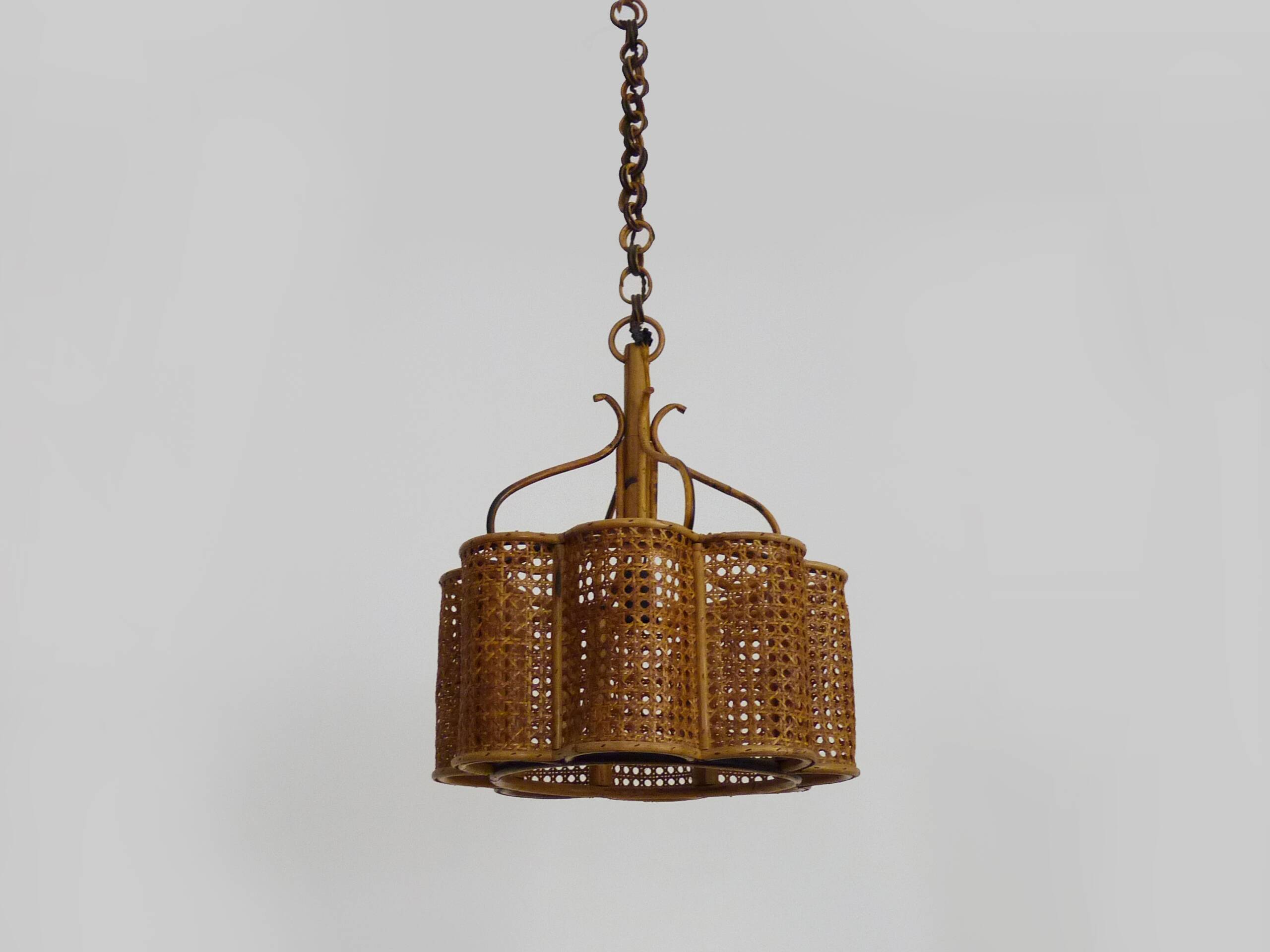 Old rattan and cane pendant light. Vintage 60s 70s
