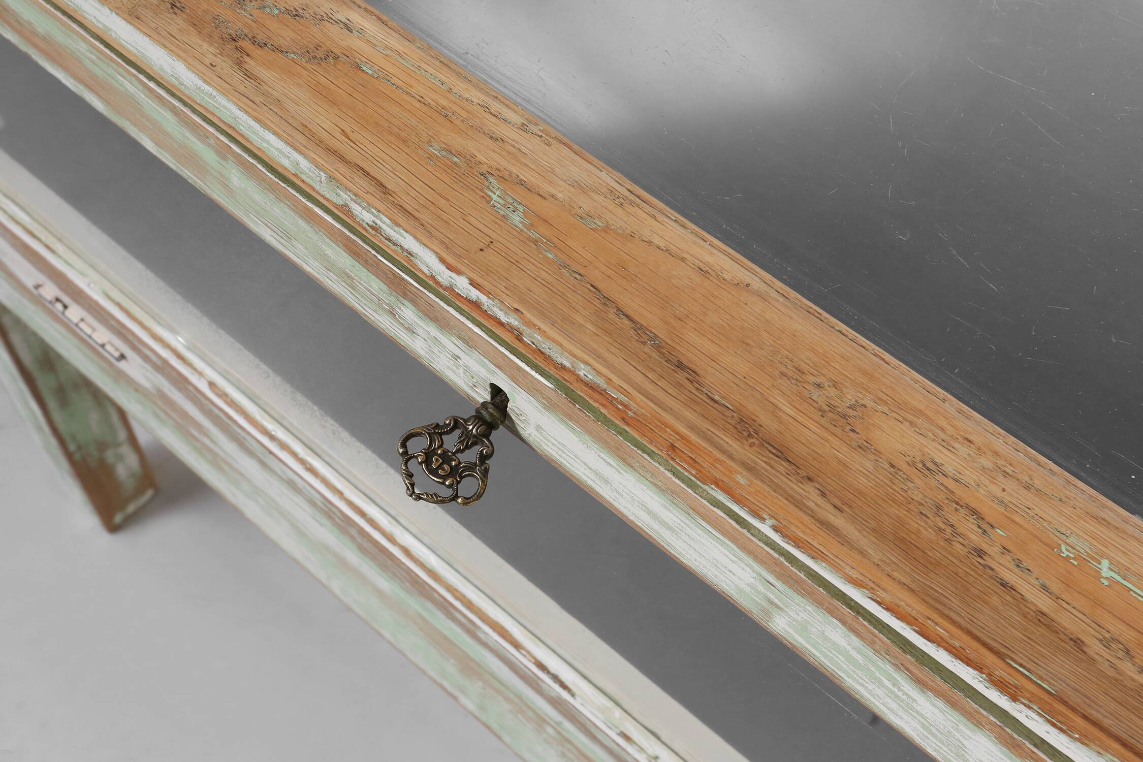 Beautiful patinated large rustic oak display case, France ca. 1900