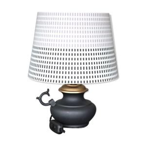 lampe à poser vintage noire et or, abat-jour pointillés