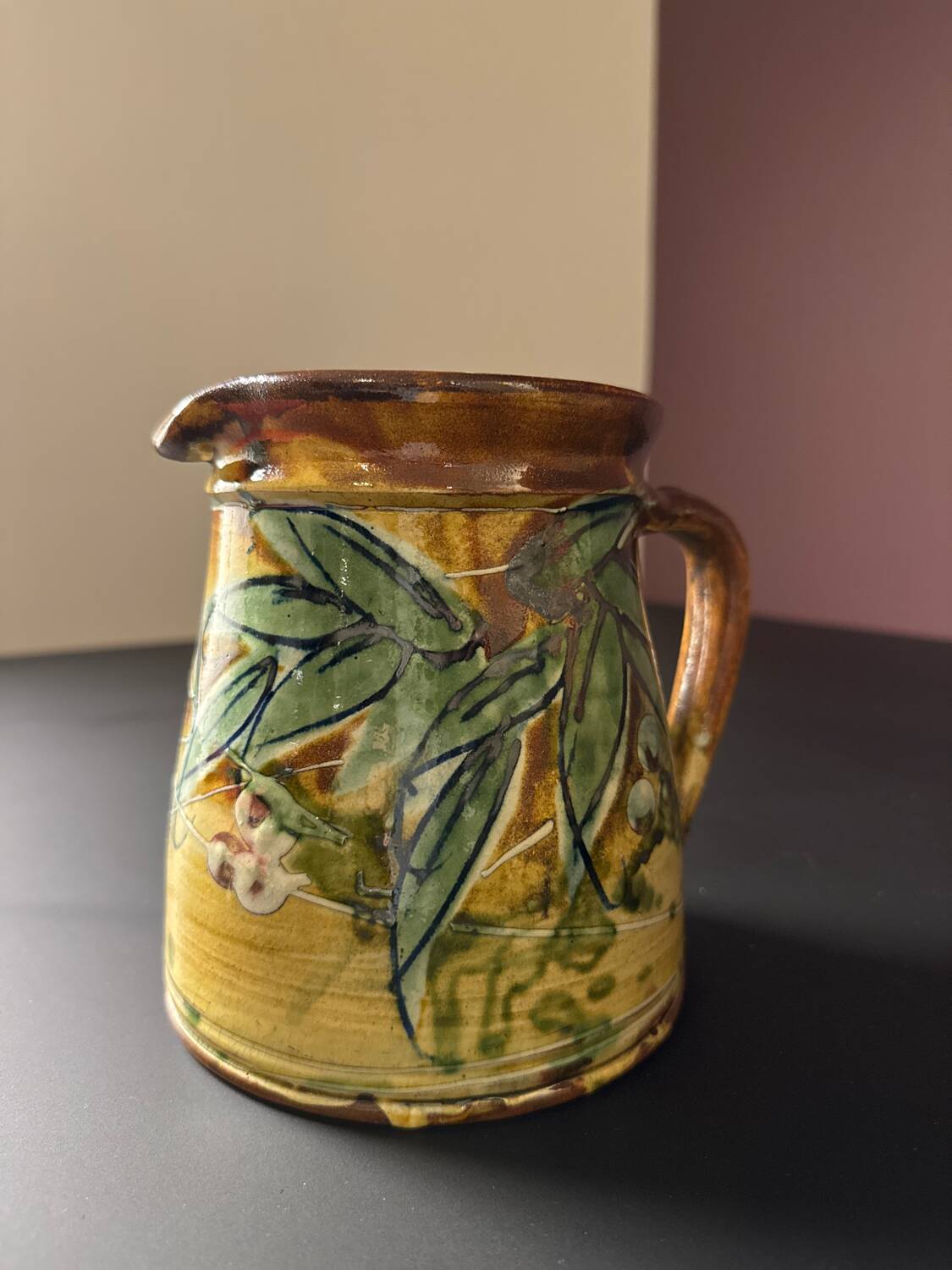 Provençal pitcher in ceramic signed Galtié – olive leaf decoration