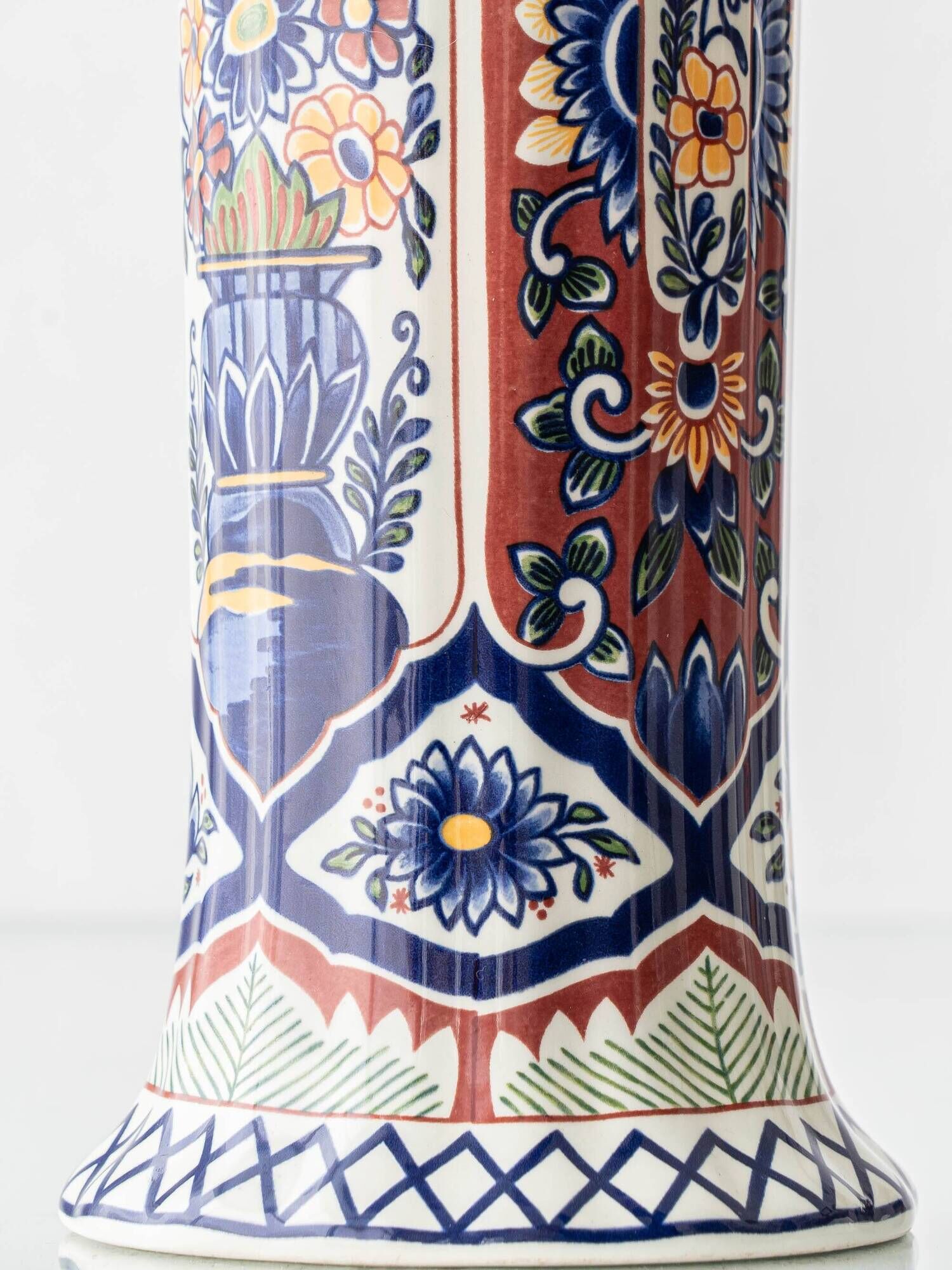 Vintage Belgian Delft Style Table Lamps by Boch with Brass Elements, 1950-1970, New Shades