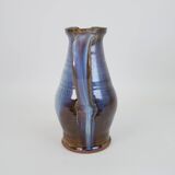 Beautiful blue-brown ceramic pitcher signed under the base