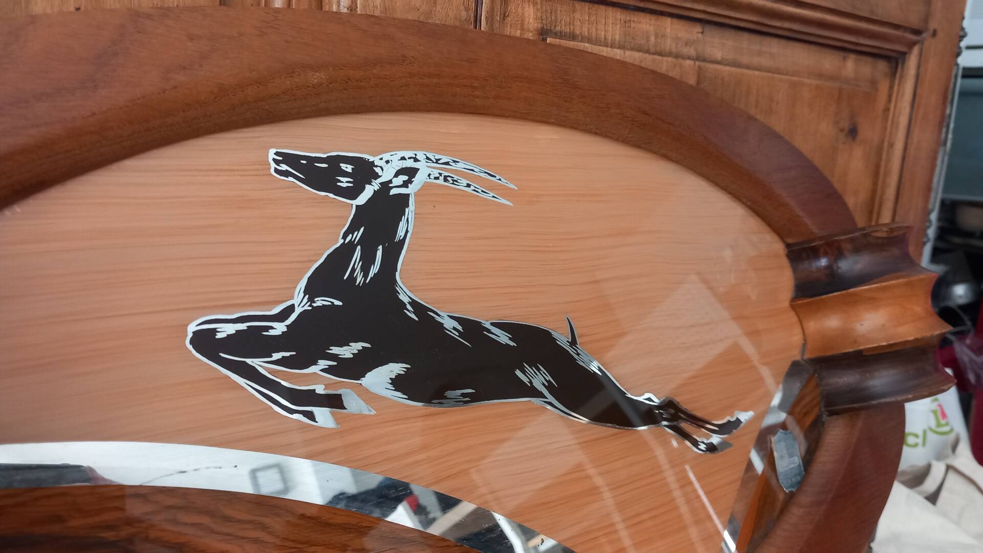 Art Deco service tray in wood and mirror signed Dope, 1930s.
