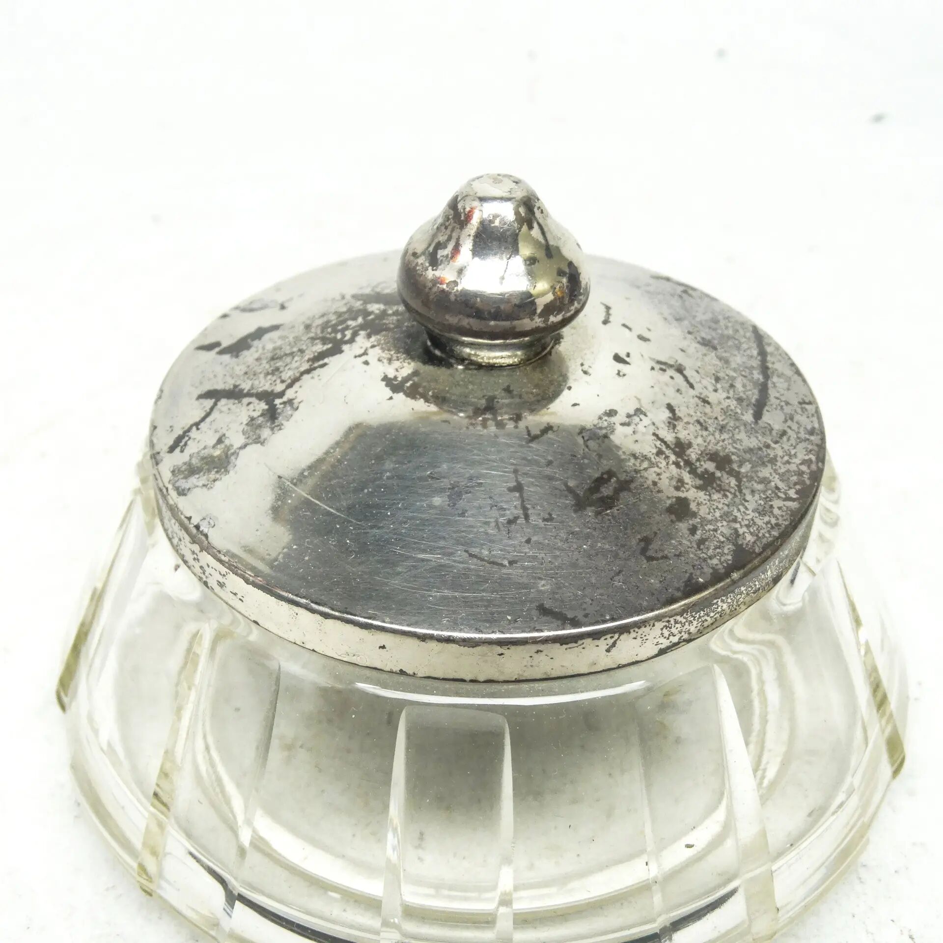 Art Deco bonbonniere, crystal, silver-plated brass, Sweden, 1930s