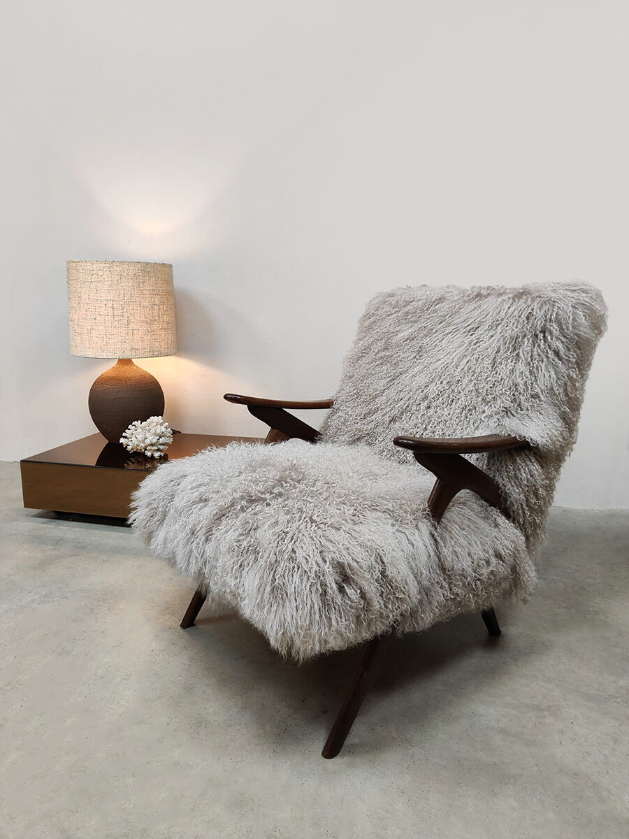 Scandinavian vintage sheepskin armchair
