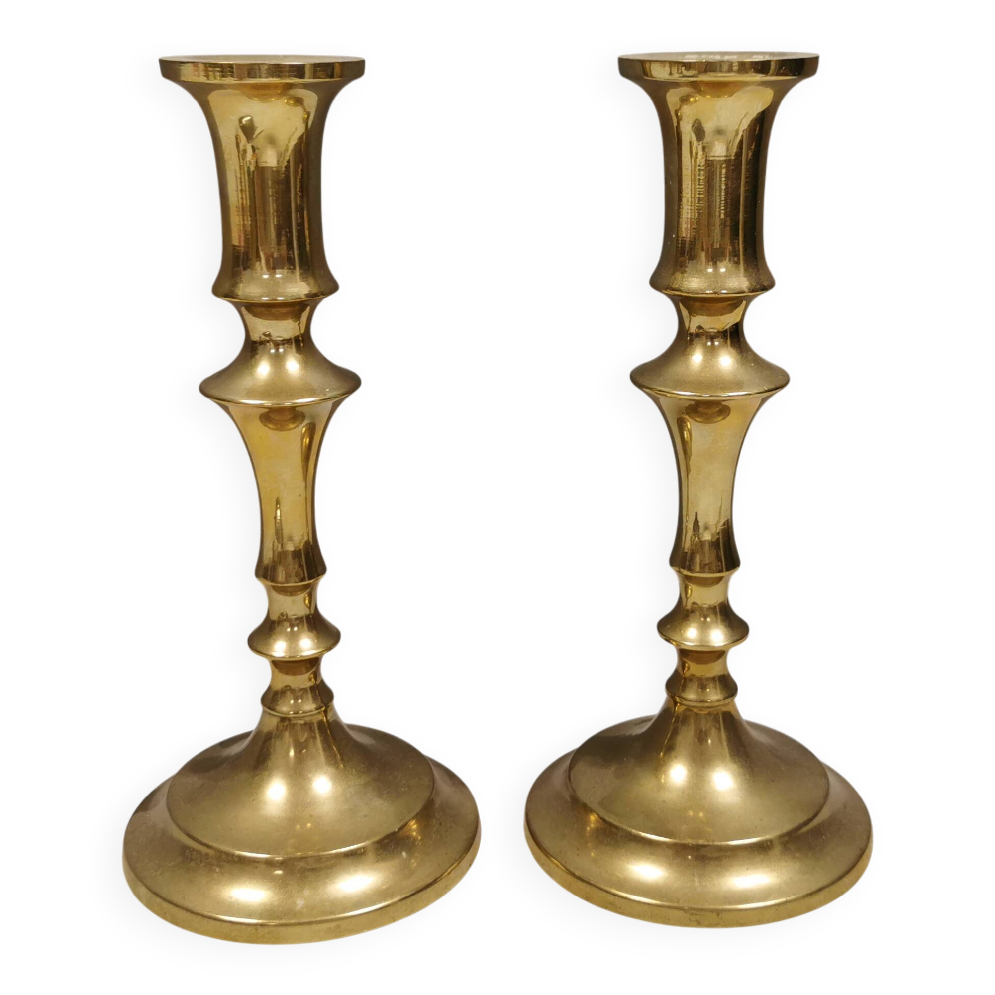 A set of vintage brass candlesticks. Denmark 1960-70s.