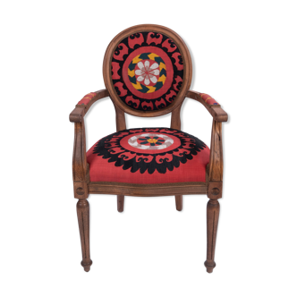 Bohemian chair, Suzani embroidery armchair with bergere style