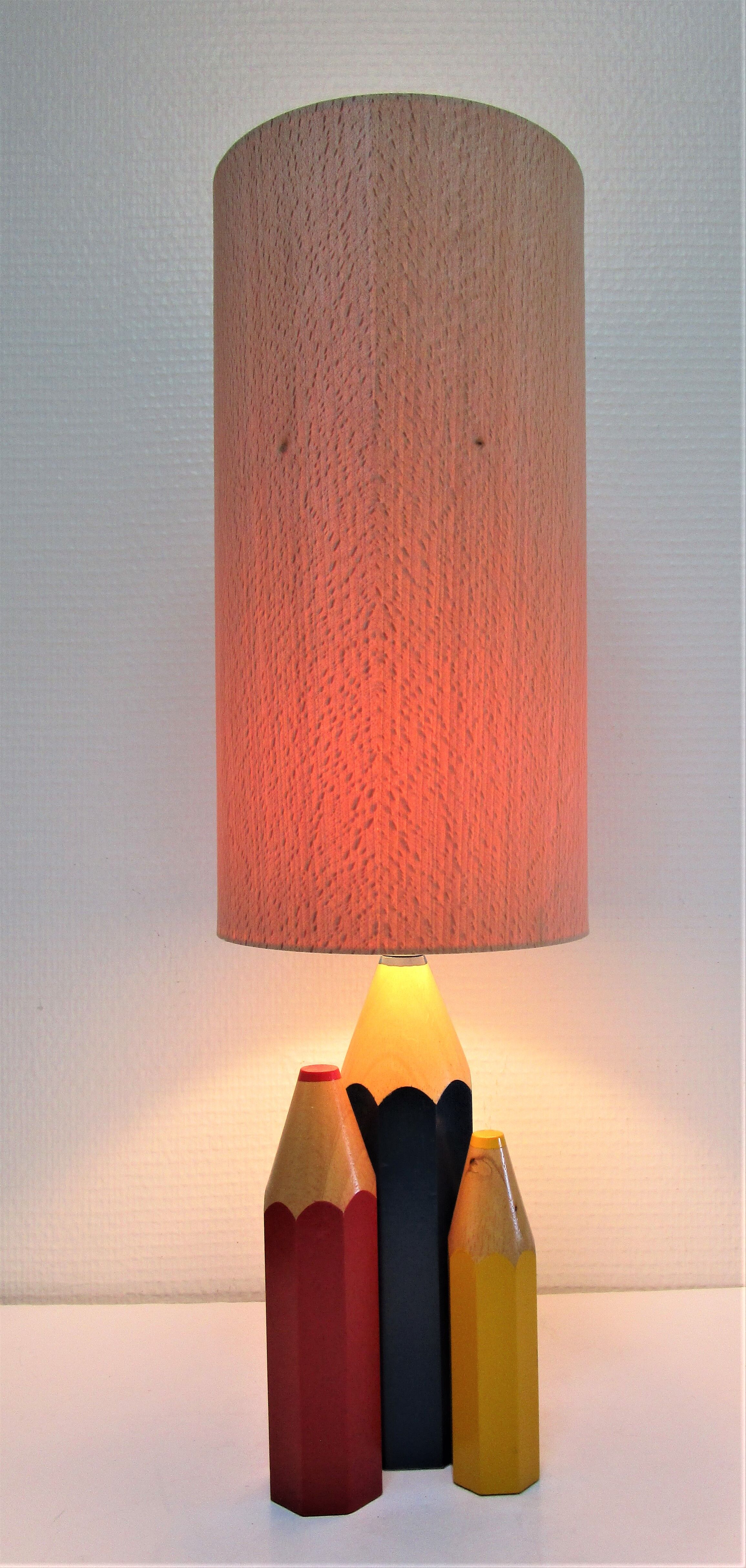 Lamp foot three pencils wood beech vintage 80s